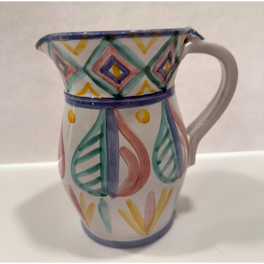 Majolica Pitcher Vase  | Made In Italy Italian | Hand Painted Paster CBB Pottery